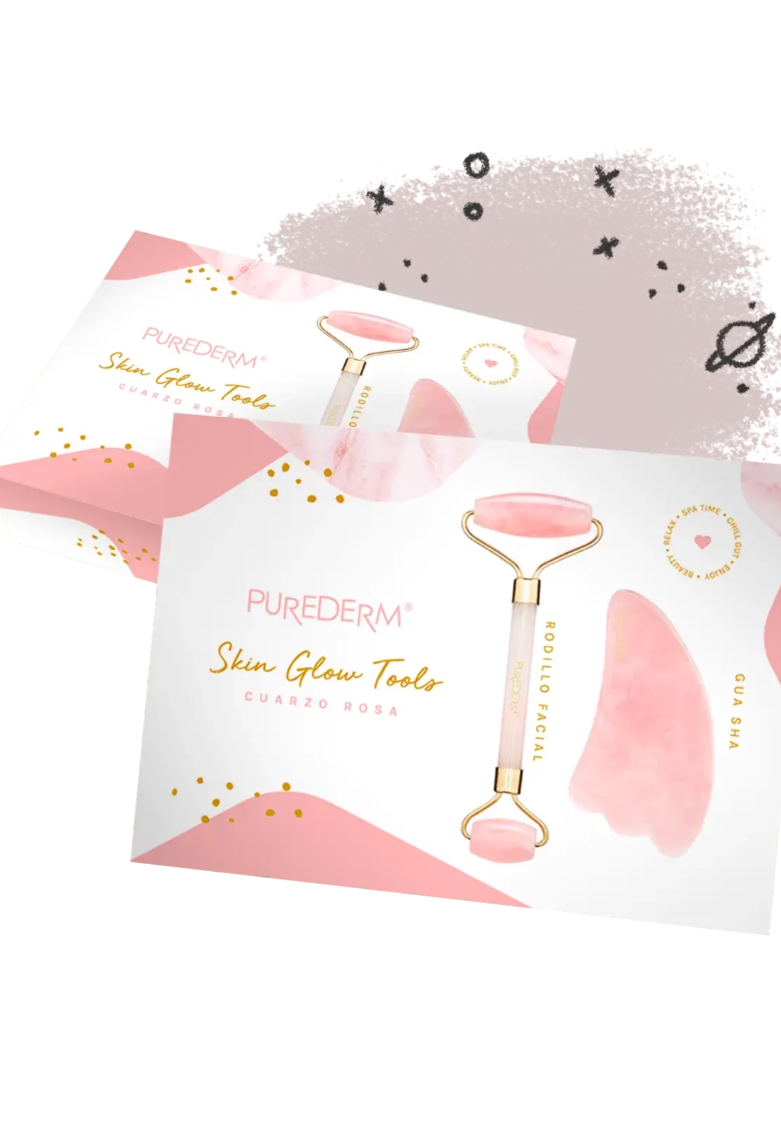 Skin glow tools – Rodillo facial y gua sha de cuarzo rosa